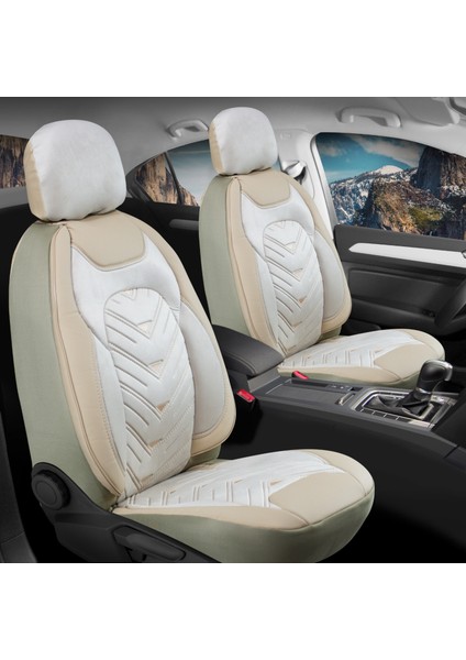 Fiat Egea Cross Oto Koltuk Kılıfı 5'li Set Lüks Deri, Kadife Detaylı Prosev Model Bej