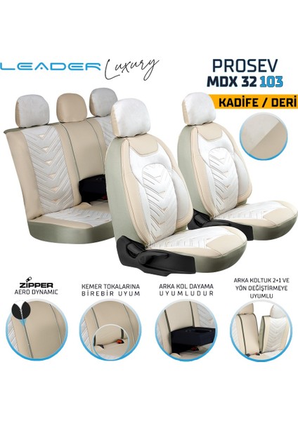 Opel Mokka x Oto Koltuk Kılıfı 5'li Set Lüks Deri, Kadife Detaylı Prosev Model Bej