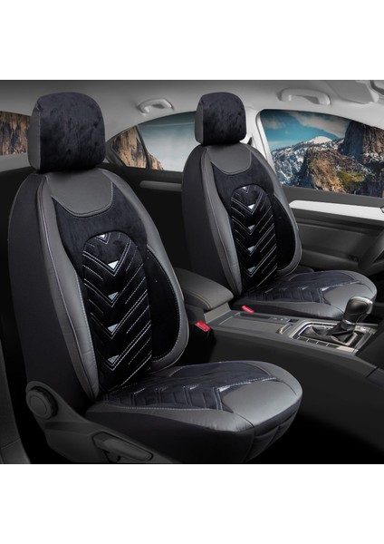Fiat Egea Stw Oto Koltuk Kılıfı 5'li Set Lüks Deri, Kadife Detaylı Prosev Model Siyah Beyaz