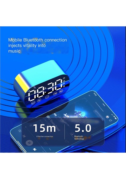 Çok Fonksiyonlu Kablosuz Bluetooth Hoparlör Ayna Mini Saat (Yurt Dışından)