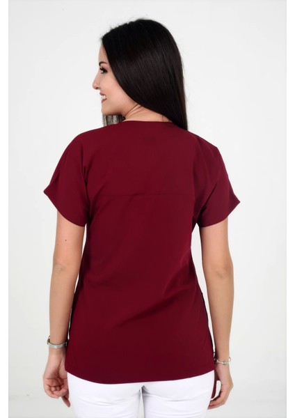 Deniz Iş Kadın Likralı Yarasakol Bordo Renk Scrubs Teküst modelleri