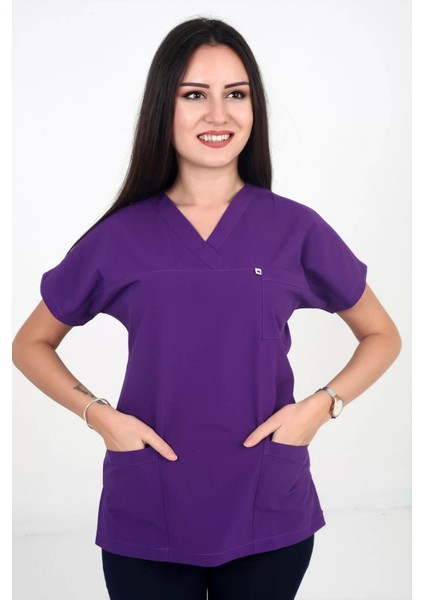 Deniz Iş Kadın Likralı Yarasakol Mor Renk Scrubs Teküst fiyatları