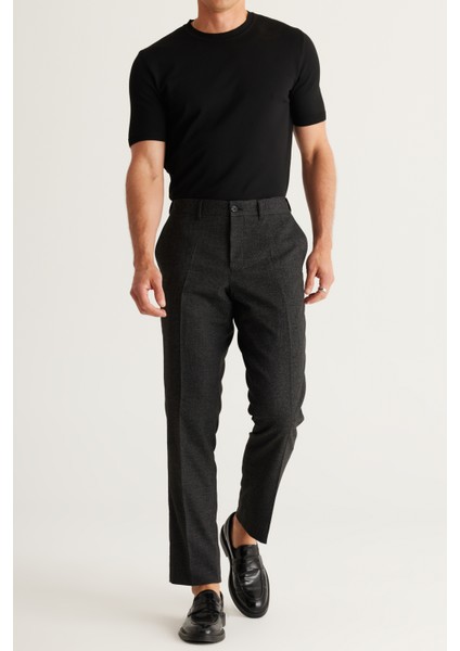 ALTINYILDIZ CLASSICS Erkek Siyah Comfort Fit Rahat Kesim Beli Lastikli Desenli Esnek Klasik Kumaş Pantolon