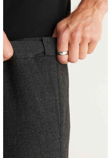 ALTINYILDIZ CLASSICS Erkek Siyah Comfort Fit Rahat Kesim Beli Lastikli Desenli Esnek Klasik Kumaş Pantolon