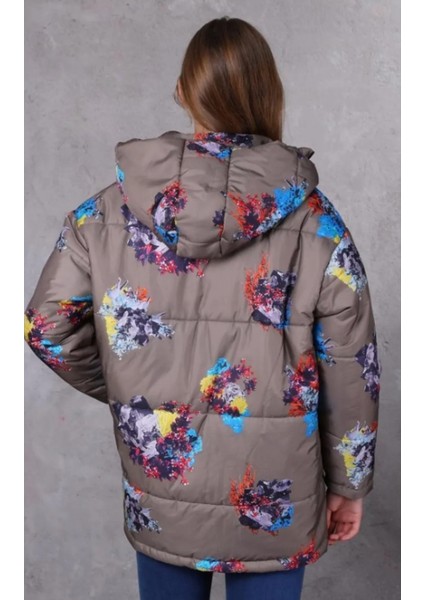 Farm Animals Oversize Retro Gate Dijital Art Puffer Mont Kadın modelleri