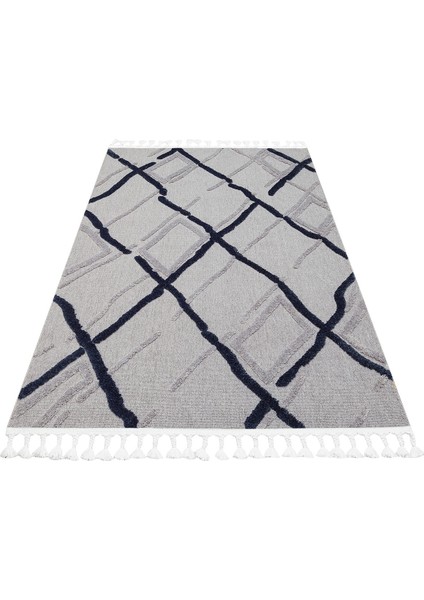 Terazzo Trz 03 Grey Navy Hav Toz Vermez Yumuşak Dokulu Etnik Örgü Desenlere Sahip Modern Iskandinav Halı indirimleri