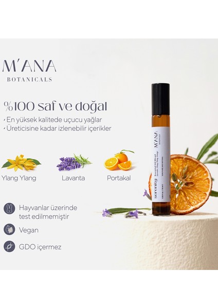 Serenity %100 Saf ve Doğal Lavanta Yağı, Ylang Ylang Yağı ve Portakal Esansiyel Yağ Karışımı Roll On