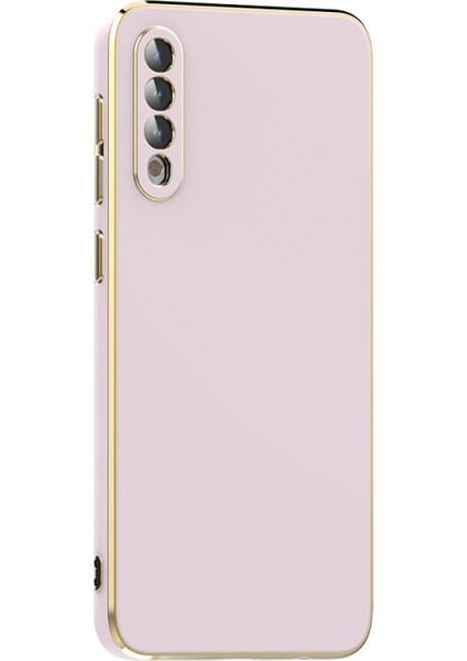 Samsung Galaxy A50 Parlak Yapılı ve Kenarları Altın Görünümlü Şık Bark Premium Silikon Kılıf