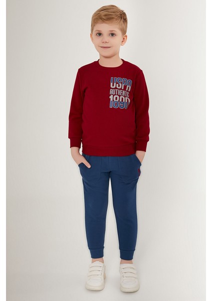 Uzun Kol Bordo Erkek Çocuk Pijama Takımı