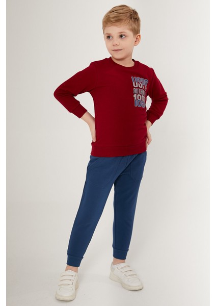 Uzun Kol Bordo Erkek Çocuk Pijama Takımı modelleri