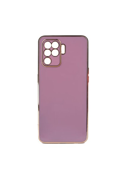 Oppo Reno 5 Lite Parlak Yapılı ve Kenarları Altın Görünümlü Şık Bark Premium Silikon Kılıf