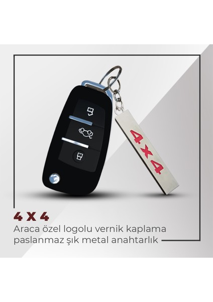 4x4 Uyumlu 3D Metal Paslanmaz Metal Araç Otomotiv Anahtarlığı - Kırmızı