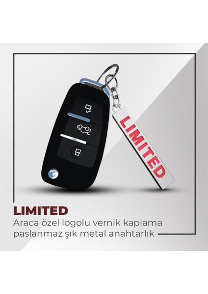 Limited Uyumlu 3D Metal Paslanmaz Metal Araç Otomotiv Anahtarlığı - Kırmızı