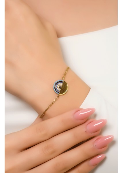 Nazar Boncuklu Modern Bileklik 14 Ayar A038638