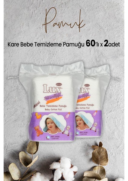 Kare Bebe Temizleme Pamuğu 60' Lı x 2 Adet