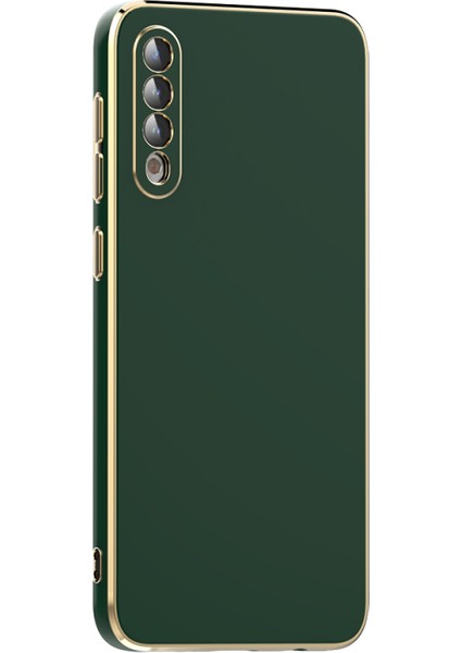 Samsung Galaxy A50 Parlak Yapılı ve Kenarları Altın Görünümlü Şık Bark Premium Silikon Kılıf