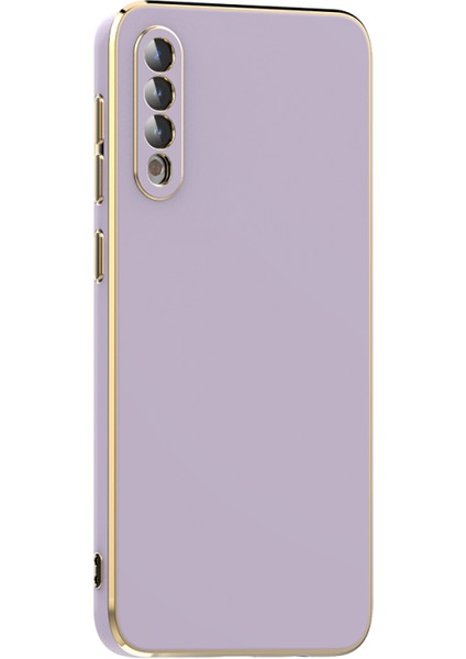 Samsung Galaxy A50 Parlak Yapılı ve Kenarları Altın Görünümlü Şık Bark Premium Silikon Kılıf