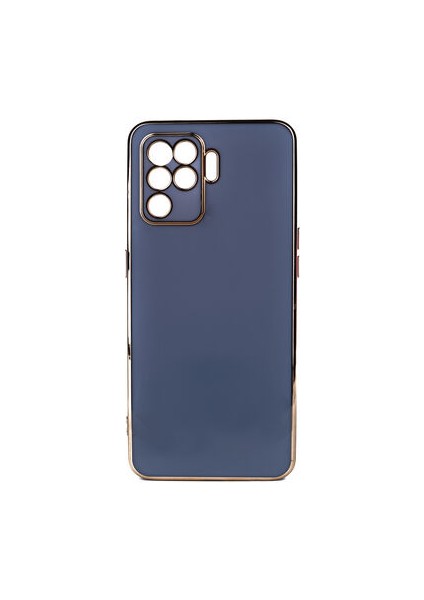 Oppo Reno 5 Lite Parlak Yapılı ve Kenarları Altın Görünümlü Şık Bark Premium Silikon Kılıf
