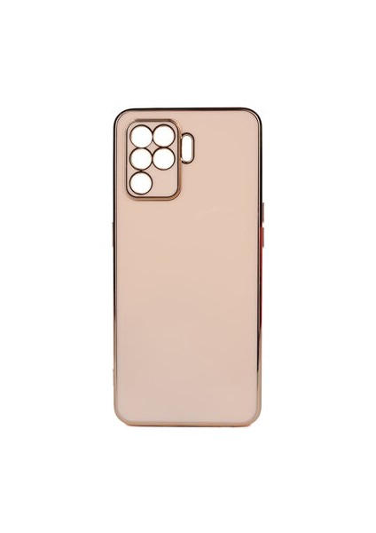 Oppo Reno 5 Lite Parlak Yapılı ve Kenarları Altın Görünümlü Şık Bark Premium Silikon Kılıf
