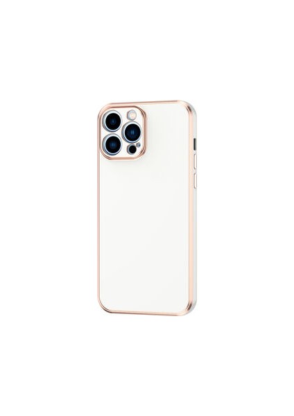 iPhone 12 Pro Max Parlak Yapılı ve Kenarları Altın Görünümlü Şık Bark Premium Silikon Kılıf