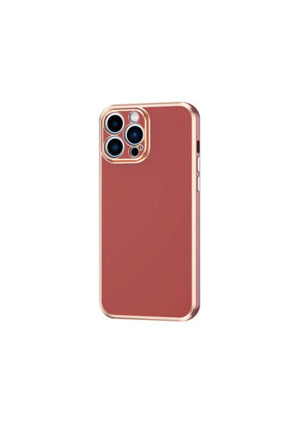 iPhone 12 Pro Max Parlak Yapılı ve Kenarları Altın Görünümlü Şık Bark Premium Silikon Kılıf