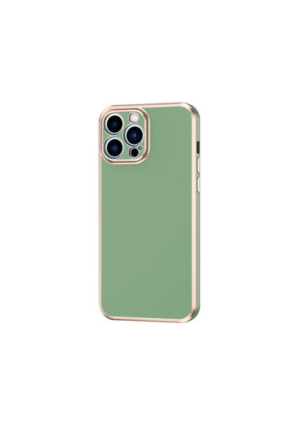 iPhone 12 Pro Max Parlak Yapılı ve Kenarları Altın Görünümlü Şık Bark Premium Silikon Kılıf
