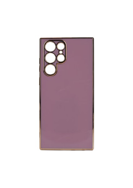 Samsung Galaxy S22 Ultra Parlak Yapılı ve Kenarları Altın Görünümlü Şık Bark Premium Silikon Kılıf