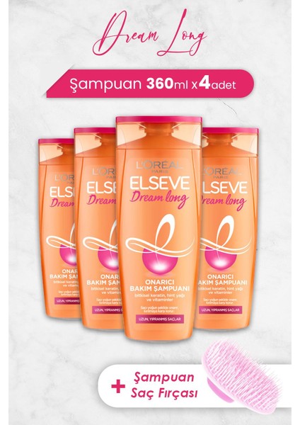 Dream Long Onarıcı Şampuan 360 ml x 4 Adet ve Şampuan Fırçası
