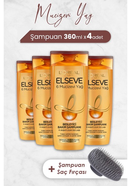 Mucizevi Yağ Besleyici Şampuan Amla Yağı 360 ml x 4 Adet ve Şampuan Fırçası