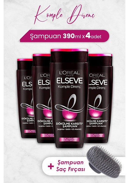 Komple Direnç Dökülme Karşıtı Şampuan 390 ml x 4 Adet ve Şampuan Fırçası
