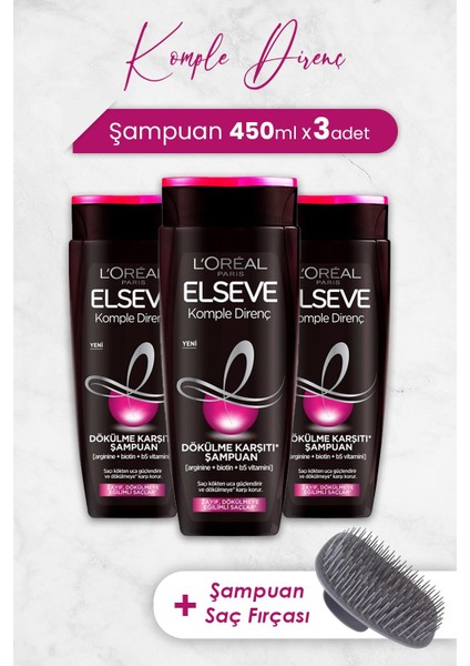 Komple Direnç Şampuan 450 ml x 3 Adet ve Şampuan Fırçası