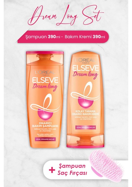 Dream Long Onarıcı Şampuan 390 Ml, Bakım Kremi 390 ml ve Şampuan Fırçası