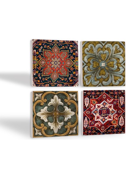 Stone Desen Taş Bardak Altlığı – 4’lü Set, 10x10 cm Dekoratif Masaüstü Koruyucu Doğaltaş Altlık |SC498| fiyatları