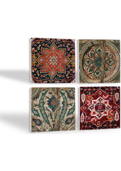 Stone Vintage Desen Taş Bardak Altlığı – 4’lü Set, 10x10 cm Dekoratif Masaüstü Koruyucu Doğaltaş Altlık |SC499| fiyatları