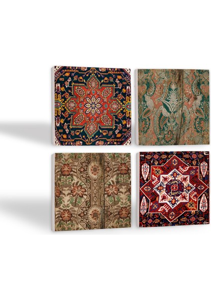 Stone Vintage Desen Taş Bardak Altlığı – 4’lü Set, 10x10 cm Dekoratif Masaüstü Koruyucu Doğaltaş Altlık |SC500| fiyatları
