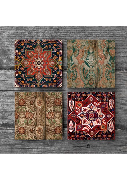 Stone Vintage Desen Taş Bardak Altlığı – 4’lü Set, 10x10 cm Dekoratif Masaüstü Koruyucu Doğaltaş Altlık |SC500| modelleri