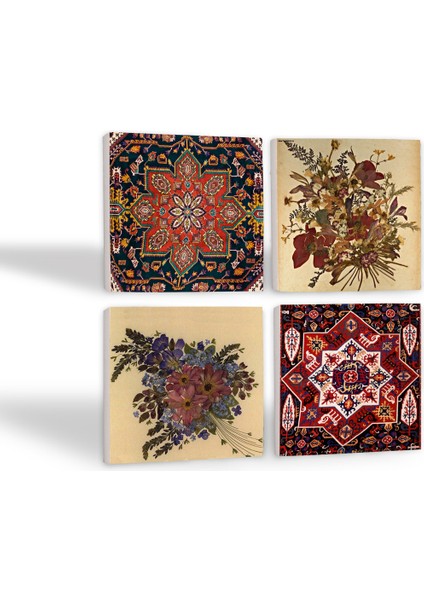 Vintage Çiçek, Desen Taş Bardak Altlığı Masaüstü Koruyucu Altlık 4 Parça Set 10x10cm Stone Coasters SC501 fiyatları