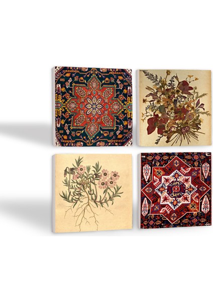 Vintage Çiçek, Desen Taş Bardak Altlığı Masaüstü Koruyucu Altlık 4 Parça Set 10x10cm Stone Coasters SC502 fiyatları