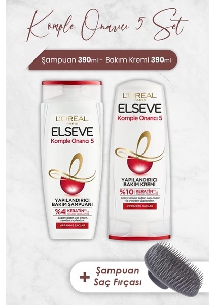 Komple Onarıcı 5 Şampuan 390 Ml, Bakım Kremi 390 ml ve Şampuan Fırçası
