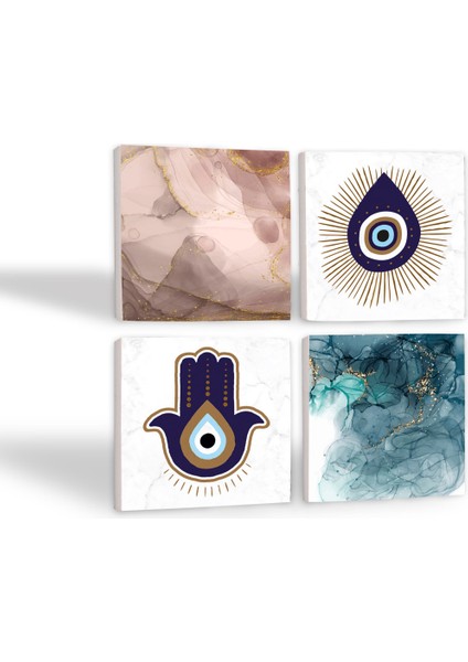 Fatma Ana Eli (Hamsa), Nazar, Soyut Sanat Taş Bardak Altlığı Masaüstü Koruyucu Altlık 4 Parça Set 10x10cm Stone Coasters SC297 fiyatları