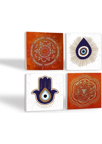 Fatma Ana Eli (Hamsa), Nazar, Sri Yantra, Mandala Taş Bardak Altlığı Masaüstü Koruyucu Altlık 4 Parça Set 10x10cm Stone Coasters SC298 fiyatları