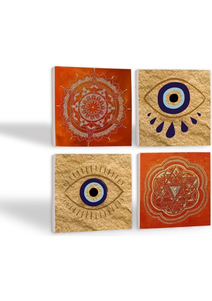 Stone Nazar, Sri Yantra, Mandala Taş Bardak Altlığı – 4’lü Set, 10x10 cm Dekoratif Masaüstü Koruyucu Doğaltaş Altlık |SC301| fiyatları