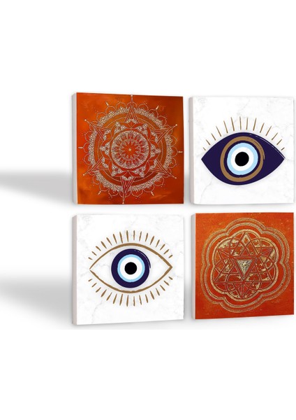 Nazar, Sri Yantra, Mandala Taş Bardak Altlığı Masaüstü Koruyucu Altlık 4 Parça Set 10x10cm Stone Coasters SC303 fiyatları