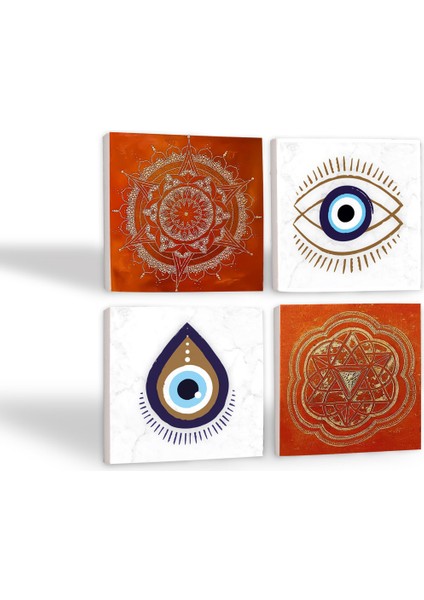 Nazar, Sri Yantra, Mandala Taş Bardak Altlığı – 4’lü Set, 10x10 cm Dekoratif Masaüstü Koruyucu Doğaltaş Altlık |SC304| fiyatları