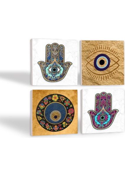 Nazar, Fatma Ana Eli (Hamsa) Taş Bardak Altlığı – 4’lü Set, 10x10 cm Dekoratif Masaüstü Koruyucu Doğaltaş Altlık |SC511| fiyatları