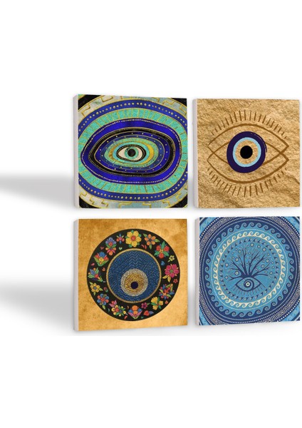 Stone Nazar Taş Bardak Altlığı – 4’lü Set, 10x10 cm Dekoratif Masaüstü Koruyucu Doğaltaş Altlık |SC514| fiyatları
