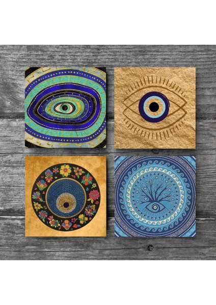 Stone Nazar Taş Bardak Altlığı – 4’lü Set, 10x10 cm Dekoratif Masaüstü Koruyucu Doğaltaş Altlık |SC514| modelleri