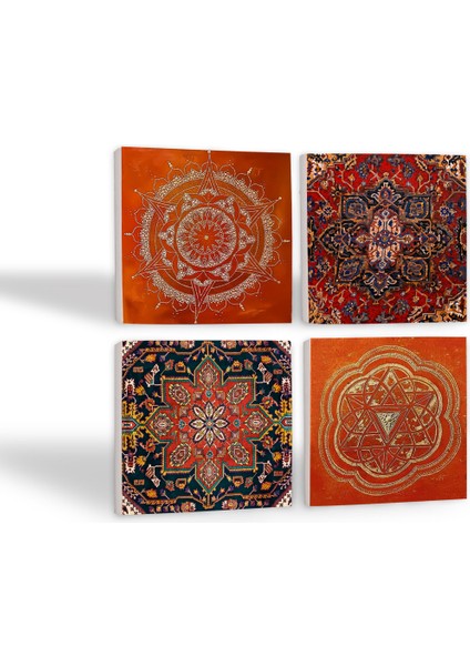 Desen, Sri Yantra, Mandala Taş Bardak Altlığı – 4’lü Set, 10x10 cm Dekoratif Masaüstü Koruyucu Doğaltaş Altlık |SC307| fiyatları