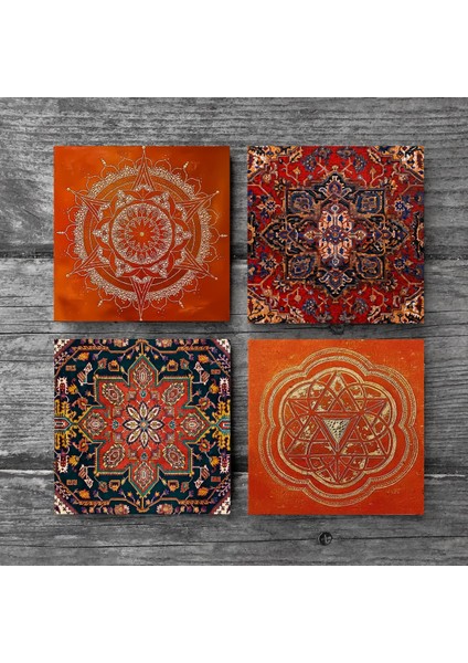 Desen, Sri Yantra, Mandala Taş Bardak Altlığı – 4’lü Set, 10x10 cm Dekoratif Masaüstü Koruyucu Doğaltaş Altlık |SC307| modelleri
