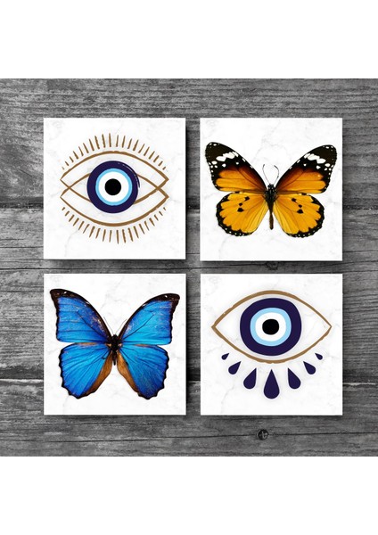 Stone Nazar, Kelebek Taş Bardak Altlığı – 4’lü Set, 10x10 cm Dekoratif Masaüstü Koruyucu Doğaltaş Altlık |SC308| modelleri
